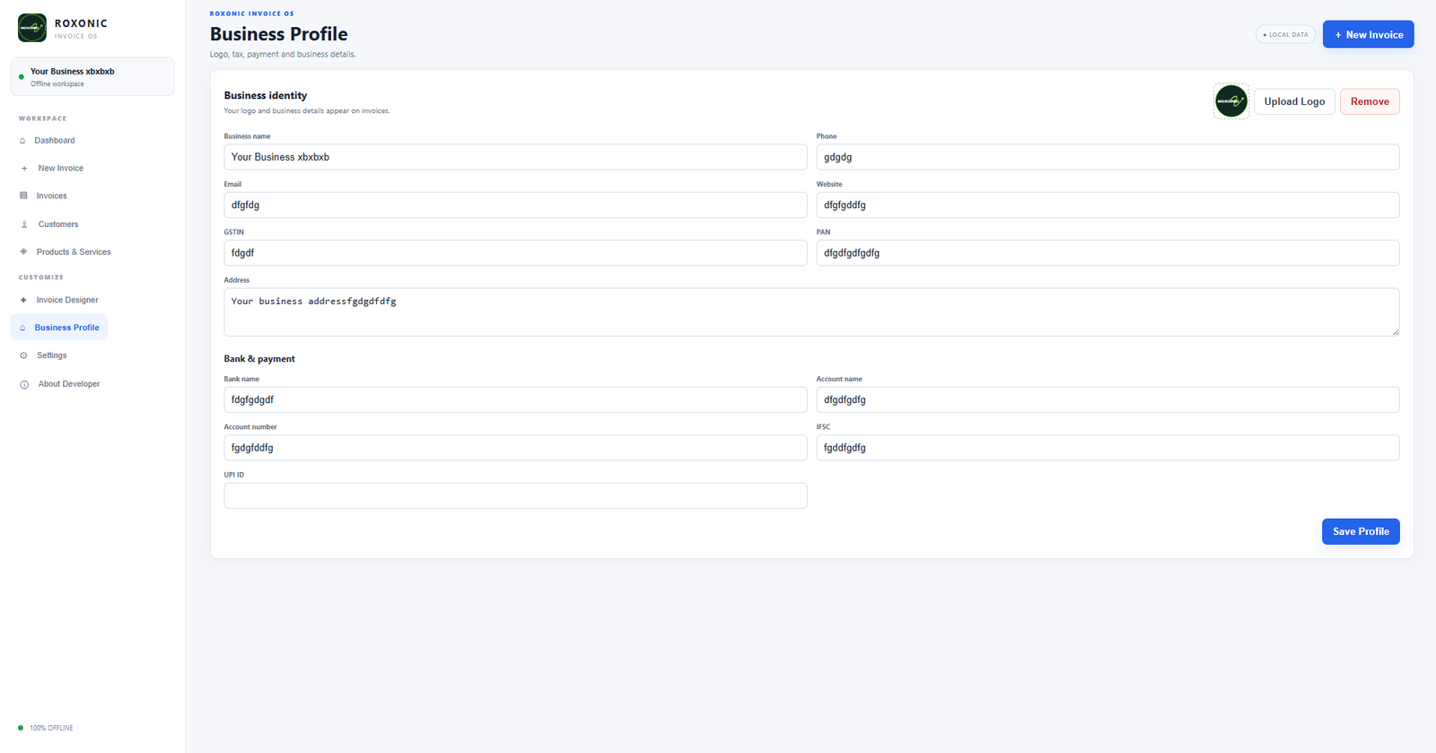 Roxonic Invoice Software screenshot